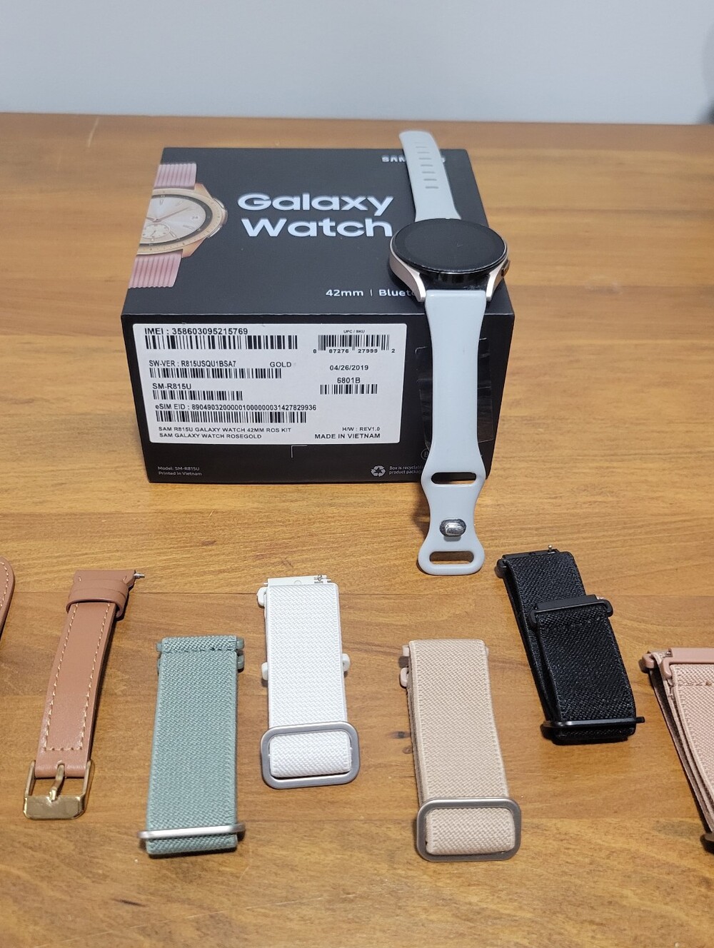 Samsung Galaxy Watch SM-R815U Rose Gold 42mm Good Condition w/ 7 Bands - Picture 9 of 9